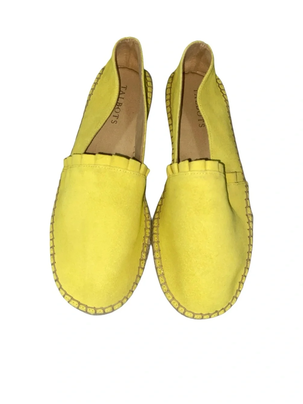 Talbots Izzy Suede Espadrille Flat Size 7.5 Ruffled Chartreuse Sunny Yellow